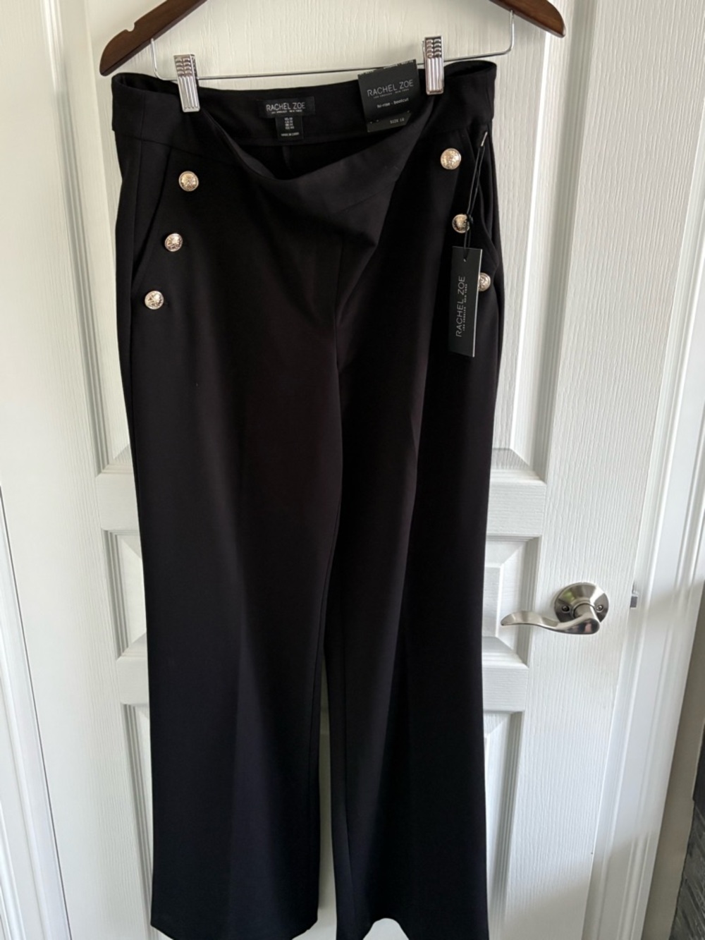 Rachel Zoe Black Wide-Leg Pants with Gold Buttons
